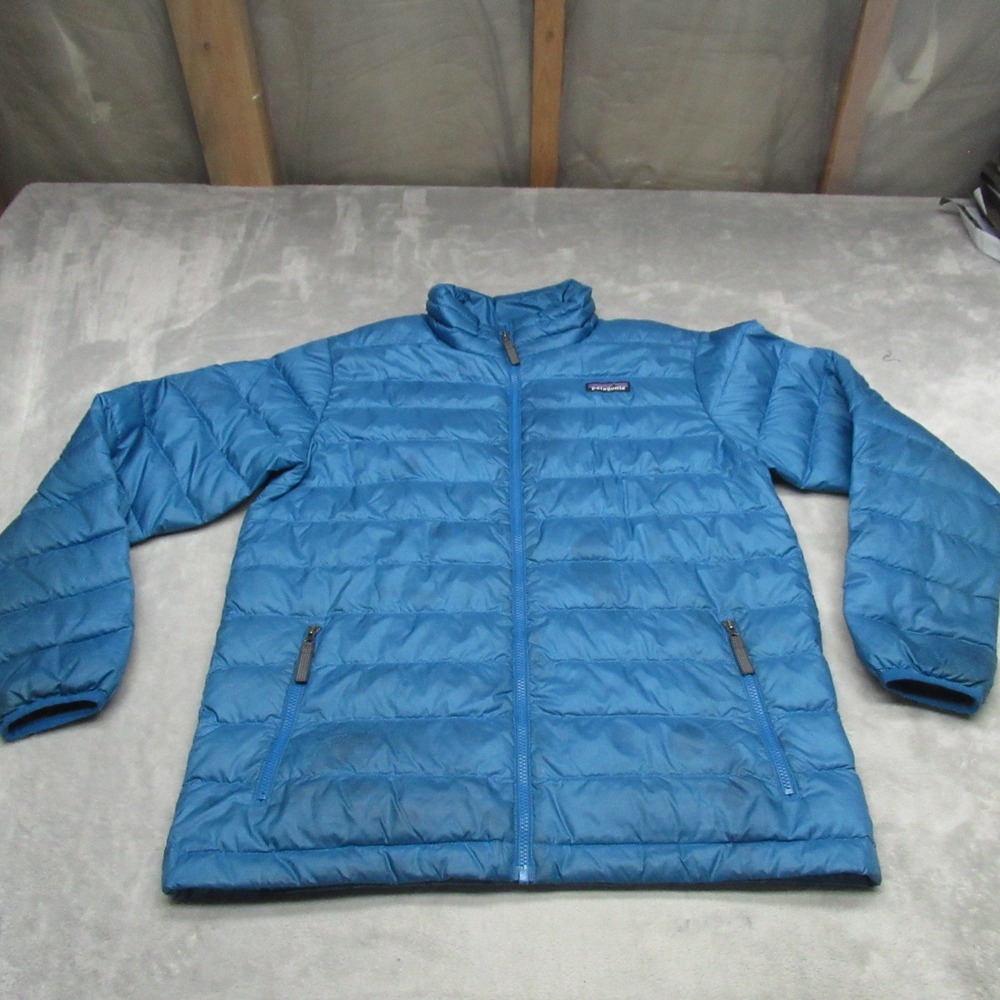 Patagonia Down Sweater Jacket Boys XL 14 Blue Puffer Full Zip Warm‎ Lightweight